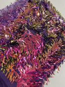 Sword Shaped Sequins - Purple Iridescent - Hanging Iridescent Sequins On Mesh Fabric By Yard