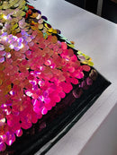 Oval Jumbo Paillette Sequins - Purple Iridescent on Black - Big Oval Paillette Sequins Design Fabric By Yard