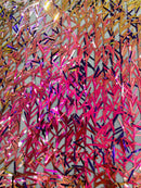 Sword Shaped Sequins - Purple Iridescent on Black - Hanging Iridescent Sequins On Mesh Fabric By Yard