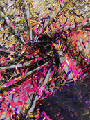 Sword Shaped Sequins - Purple Iridescent on Black - Hanging Iridescent Sequins On Mesh Fabric By Yard