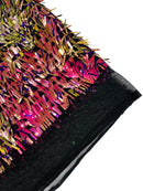 Sword Shaped Sequins - Purple Iridescent on Black - Hanging Iridescent Sequins On Mesh Fabric By Yard