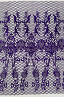 Damask Diamond Net Lace Fabric - Purple on Skin Mesh - Damask Design Embroidered on Lace Mesh Fabric by Yard