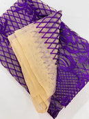 Damask Diamond Net Lace Fabric - Purple on Skin Mesh - Damask Design Embroidered on Lace Mesh Fabric by Yard