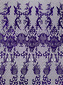 Damask Diamond Net Lace Fabric - Purple on Skin Mesh - Damask Design Embroidered on Lace Mesh Fabric by Yard