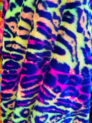 60" Multi-Color Leopard Print Fur Fabric - Purple / Orange / Pink / Green - Faux Fur Fabric By Yard