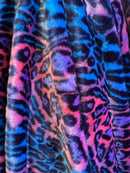 60" Multi-Color Leopard Print Fur Fabric - Purple / Pink / Blue / Black - Faux Fur Fabric By Yard