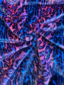 60" Multi-Color Leopard Print Fur Fabric - Purple / Pink / Blue / Black - Faux Fur Fabric By Yard