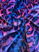 60" Multi-Color Leopard Print Fur Fabric - Purple / Pink / Blue / Black - Faux Fur Fabric By Yard