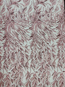 Pink Beaded Fabric by the yard, Bridal beaded, Damask Pattern With Beads and Sequin