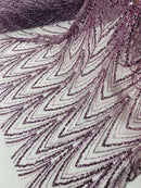 Plum Luxury Beaded Pattern Fabric by the yard, Embroidery Beaded Lace Fabric