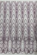Plum Luxury Beaded Pattern Fabric by the yard, Embroidery Beaded Lace Fabric