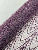 Plum Luxury Beaded Pattern Fabric by the yard, Embroidery Beaded Lace Fabric