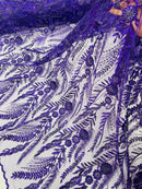 Purple Floral Design Beads & Sequins, Lace Beaded Floral & Leaf Embroidered Lace