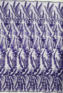 Purple Floral Design Beads & Sequins, Lace Beaded Floral & Leaf Embroidered Lace
