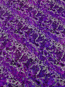 Purple Silver Glitter Snake Design Shattered Glass Nylon Spandex Fabric By Yard, Snake Flocking Hologram, Glitter Snake Nylon Spandex