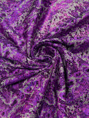 Purple Silver Glitter Snake Design Shattered Glass Nylon Spandex Fabric By Yard, Snake Flocking Hologram, Glitter Snake Nylon Spandex
