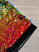 Oval Jumbo Paillette Sequins - Rainbow - Big Oval Paillette Sequins Design Fabric By Yard