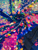 Oval Jumbo Paillette Sequins - Rainbow - Big Oval Paillette Sequins Design Fabric By Yard