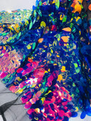 Oval Jumbo Paillette Sequins - Rainbow - Big Oval Paillette Sequins Design Fabric By Yard