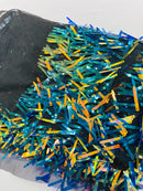 Sword Shaped Sequins - Rainbow Iridescent - Hanging Iridescent Sequins On Mesh Fabric By Yard