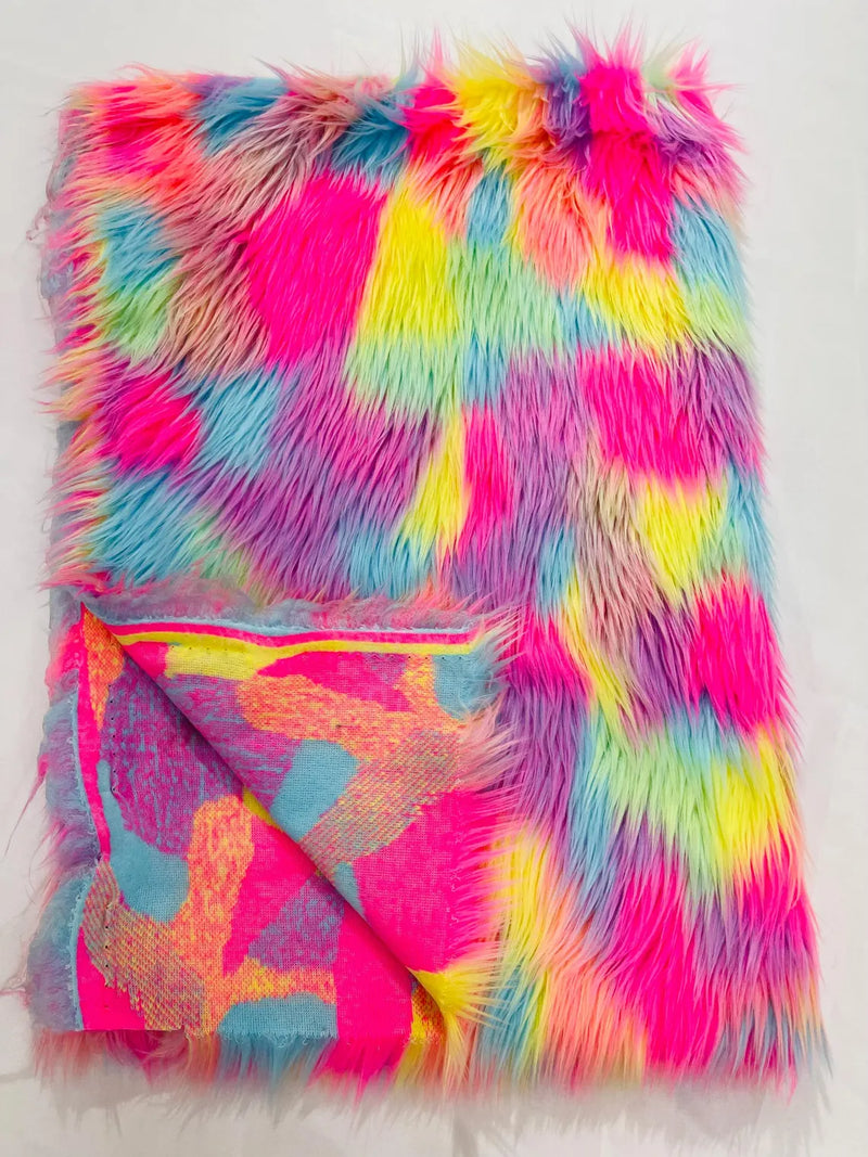 60" Solid Shaggy Faux Fur - Rainbow - Long Pile Luxury Shaggy Soft Faux Fur Fabric By Yard