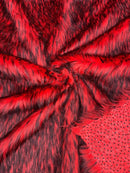Husky Long Pile Fur Fabric - Red / Black - Faux Husky Fur Fabric 2 Tone Shaggy Fur By Yard