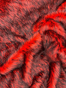 Husky Long Pile Fur Fabric - Red / Black - Faux Husky Fur Fabric 2 Tone Shaggy Fur By Yard