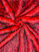 Husky Long Pile Fur Fabric - Red / Black - Faux Husky Fur Fabric 2 Tone Shaggy Fur By Yard