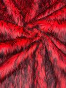 Husky Long Pile Fur Fabric - Red / Black - Faux Husky Fur Fabric 2 Tone Shaggy Fur By Yard