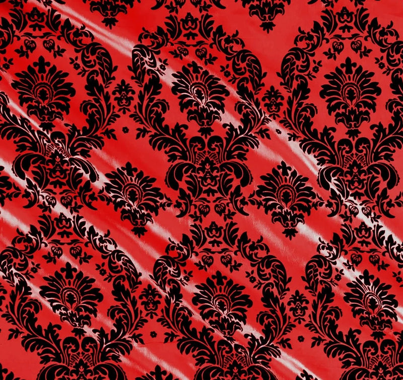 Flocked Damask Taffeta Fabric - Flocked Velvet Fancy Damask Design Taffeta Sold By Yard