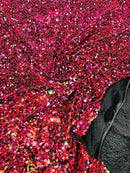 58/60" Velvet Sequins Stretch Fabric - Red / Fuchsia - Velvet Sequins 2 Way Stretch Sold By Yard