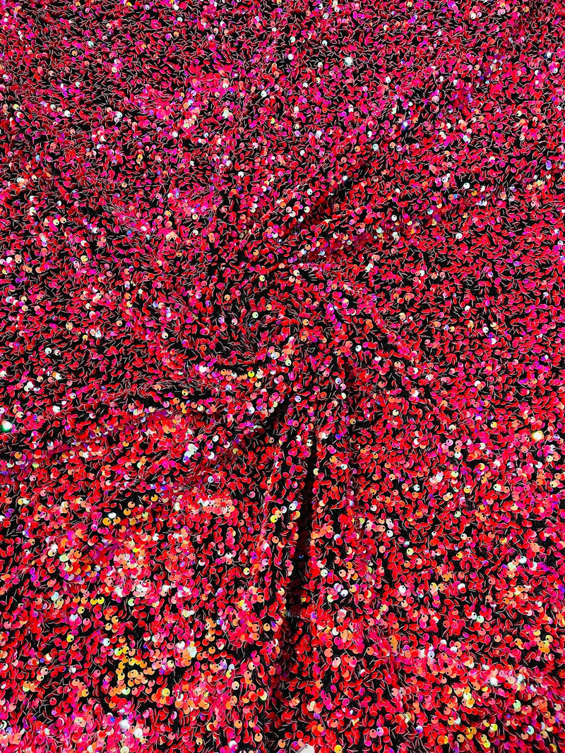 58/60" Velvet Sequins Stretch Fabric - Red / Fuchsia - Velvet Sequins 2 Way Stretch Sold By Yard