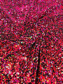 58/60" Velvet Sequins Stretch Fabric - Red / Fuchsia - Velvet Sequins 2 Way Stretch Sold By Yard