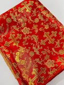 58/60" Cross Print Brocade Fabric - Jacquard Religious Print Church Vestment Fabric By Yard