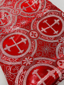 58/60" Cross Brocade Fabric - Red / Silver - Religious Church Vestment Cross Jacquard Fabric By Yard