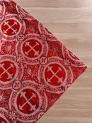 58/60" Cross Brocade Fabric - Red / Silver - Religious Church Vestment Cross Jacquard Fabric By Yard