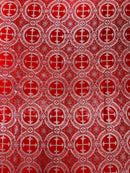 58/60" Cross Brocade Fabric - Red / Silver - Religious Church Vestment Cross Jacquard Fabric By Yard