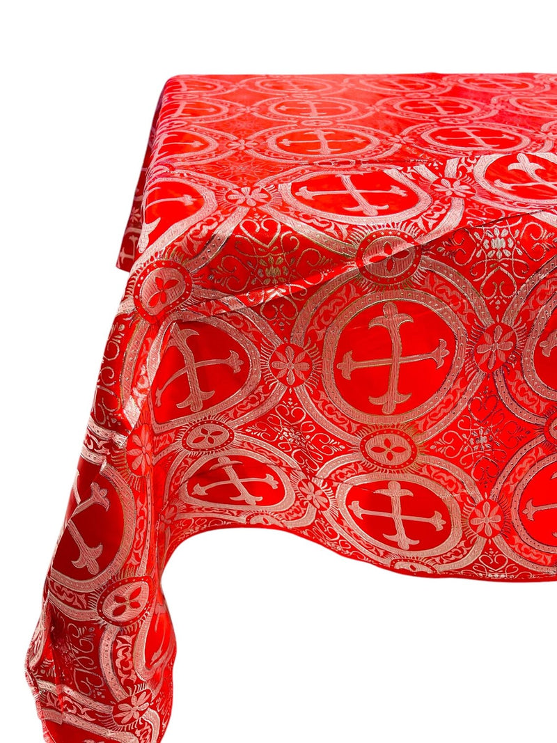 Cross Print Brocade Tablecloth - Jacquard Religious Print Church Fabric Table Covers