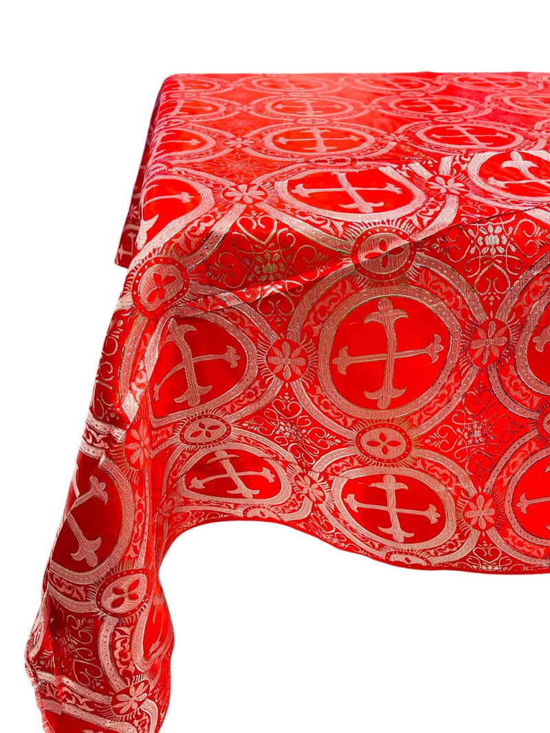 Cross Print Brocade Table Runners - Jacquard Religious Print Church Fabric Tablecloth Runners