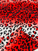 Leopard Print Velboa Faux Fur - Red / White - Leopard Animal Print Velboa Faux Fur Fabric By Yard