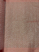 Beaded Mini Flower Pearl Fabric - Red / White - Embroidered Pearls Bead Fabric By Yard