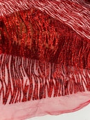 Glitter Zebra Stripe Fabric - Red - Zebra Lines Glitter Design on Lace Fabric By Yard