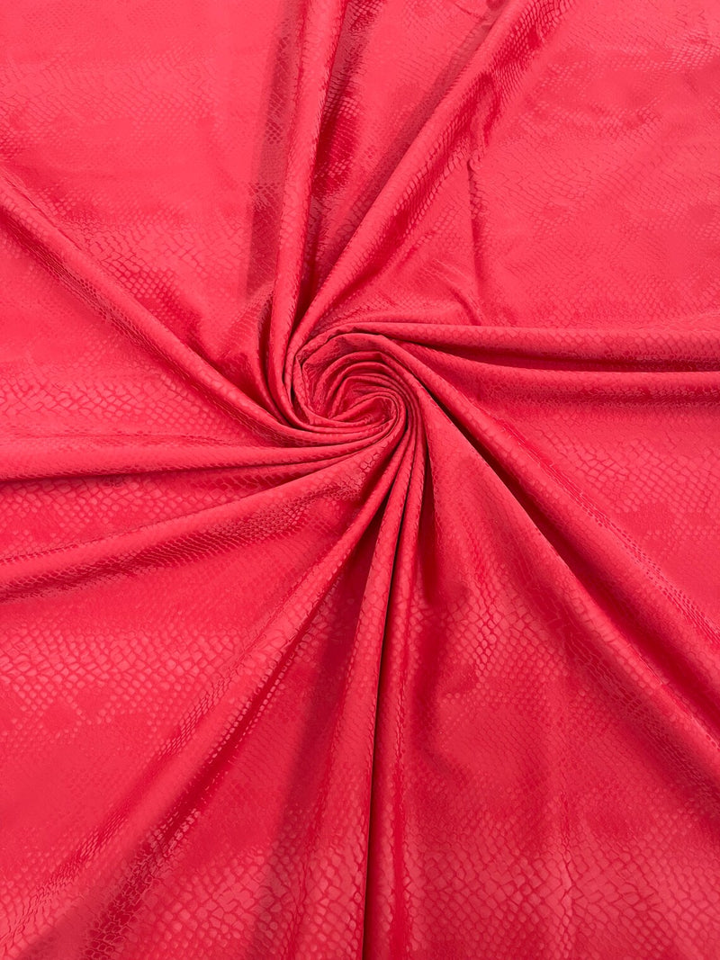 Matte Snake Skin Print Fabric - Red - Snake Stretch Spandex Costume, Legging Fabric By Yard