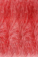 Glitter Lines on Tulle Lace Fabric - Red - Tulle Glitter Mesh Line Design Fabric Sold By Yard