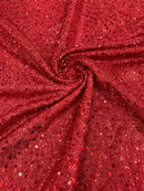 Sparkle Glitter Beaded Fabric - Red - Shimmer Stretch Glitter Fabric with Beads and Sequins Sold By Yard