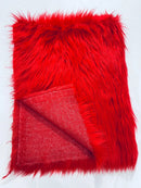 60" Solid Shaggy Faux Fur - Red - Long Pile Luxury Shaggy Soft Faux Fur Fabric By Yard