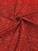 Metallic Foil Sequins - Red - 2 Way Stretch Spandex with 5mm Sequins Fabric by yard