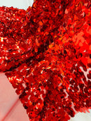 Circle Paillette Sequins - Red - Large Round Paillette Sequins Design Fabric By Yard