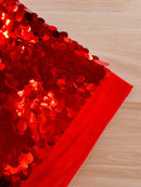 Oval Jumbo Paillette Sequins - Red - Big Oval Paillette Sequins Design Fabric By Yard