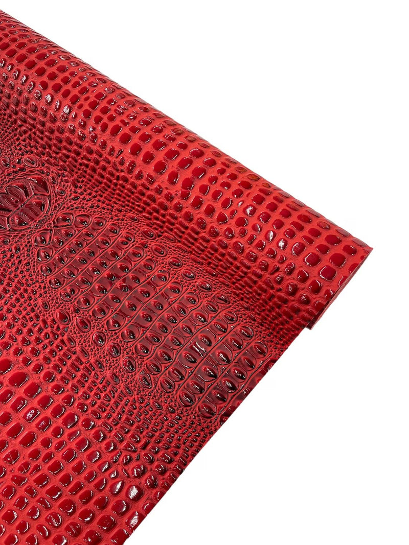 Faux Gator Print Vinyl Fabric - Red - High Quality Faux Animal Skin Vinyl Sold by Yard